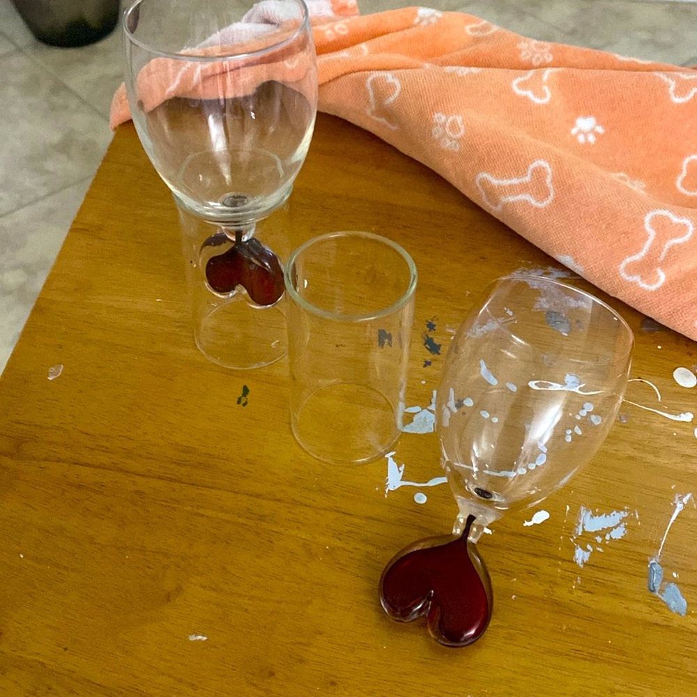 Heart glass blown suspended wine glasses (pair)